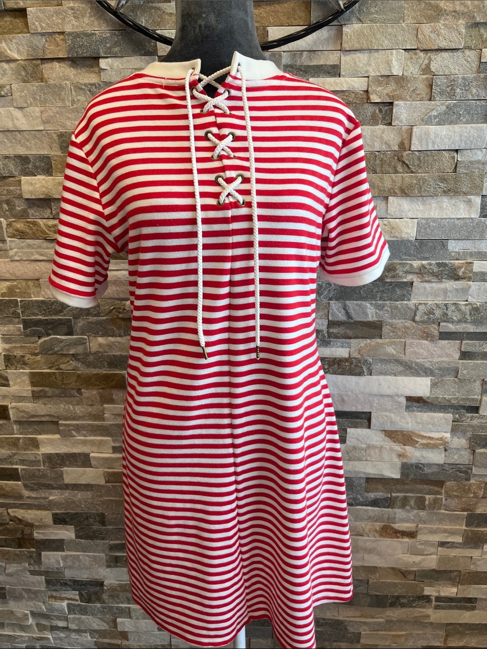 Copper Key Red & White Striped Lace-Up Knit Dress